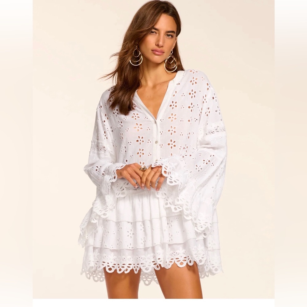 Ramy Brook White Eyelet Beach Cover-Up Tunic M. NWT
